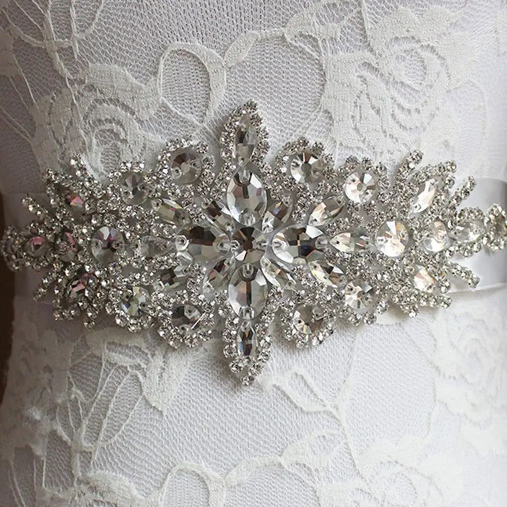 1 Pc Women\'s Belt Crystal Wedding Belts Satin Rhinestone Wedding Dress Belt Wedding Accessories Bridal Ribbon Sash Belt YN007