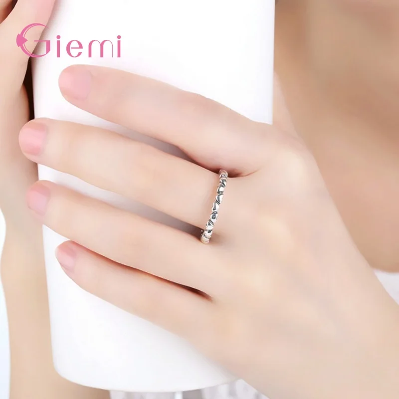 Genuine 925 Sterling Silver Stackable Ring Heart Finger Rings For Women Wedding Anniversary Trend Jewelry Anel Dropshipping