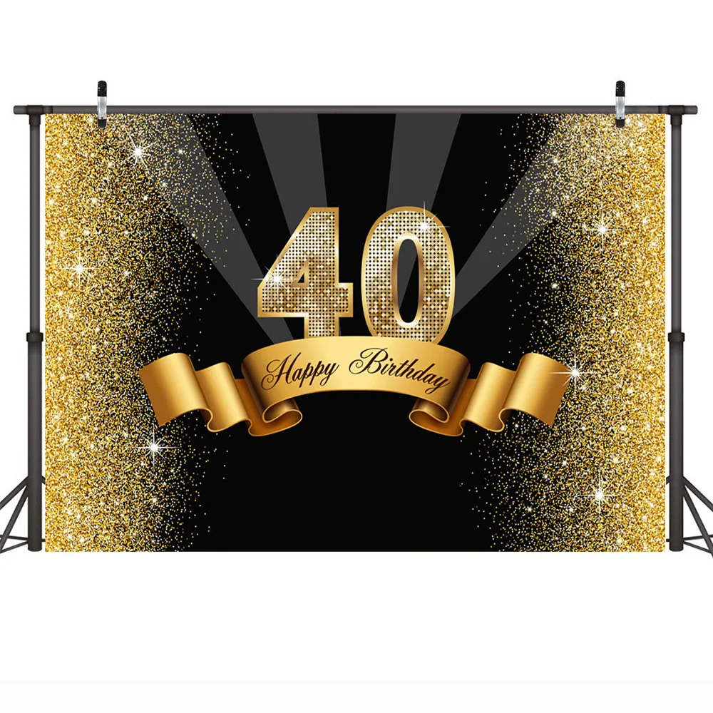 Toile de fond de photographie de fête d'anniversaire, toile de fond de paillettes dorées, ruban de réunion, studio photo, 30e, 40e, 50e, 60e anniversaire