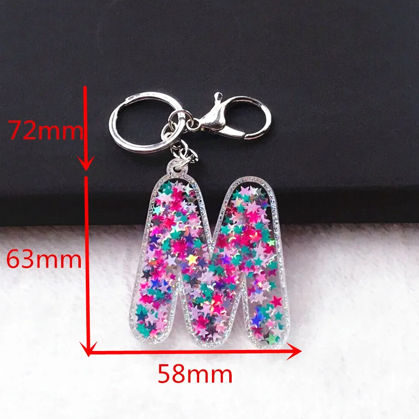 1PC Keyring English Letter Sequins Acrylic Keychain 26 English word  A TO Z Handbag Charms for Woman