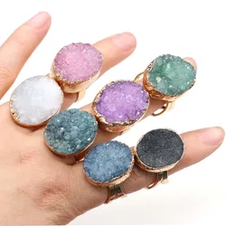 Irregular Agates Druzy Ring Adjustable Statement Rings Natural Stone Quartz Rings For Women Jewelry