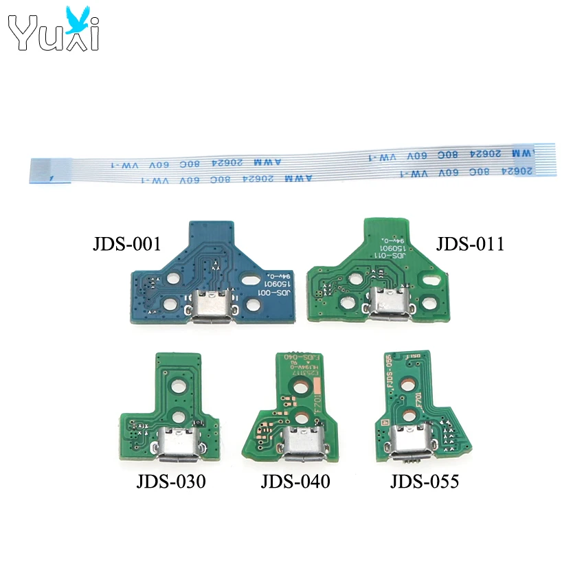 

YuXi For PS4 Pro Slim Controller Charging Socket Port Circuit Board JDS 001 011 030 040 055 with 12 14 Pin Power Flex Cable