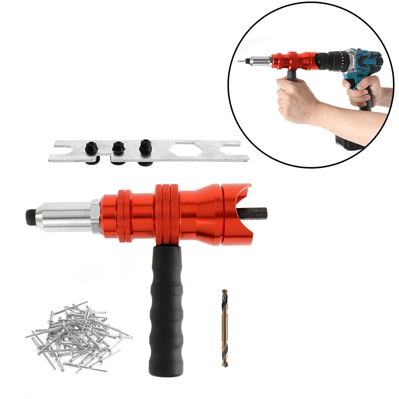 

Electric Rivet Gun Drill Nut Riveting Tool Cordless Riveting Riveter Adapter Kit Rivet Nut Gun Drill Adapter with 200 Rivets