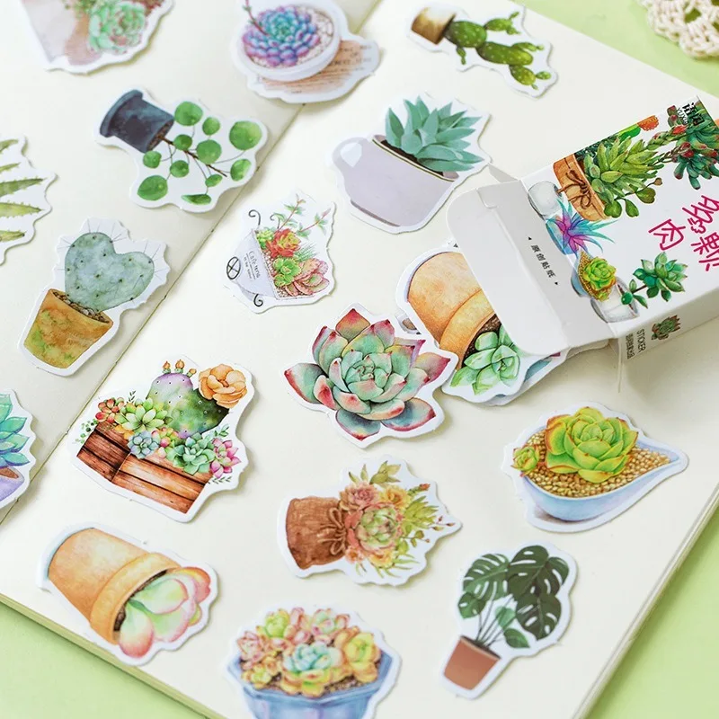 Boxed Stickers Stationery Fresh Green Plant Lovely Flower Deco Scrapbooking Diary DIY Material Label Sticker 50 Pieces