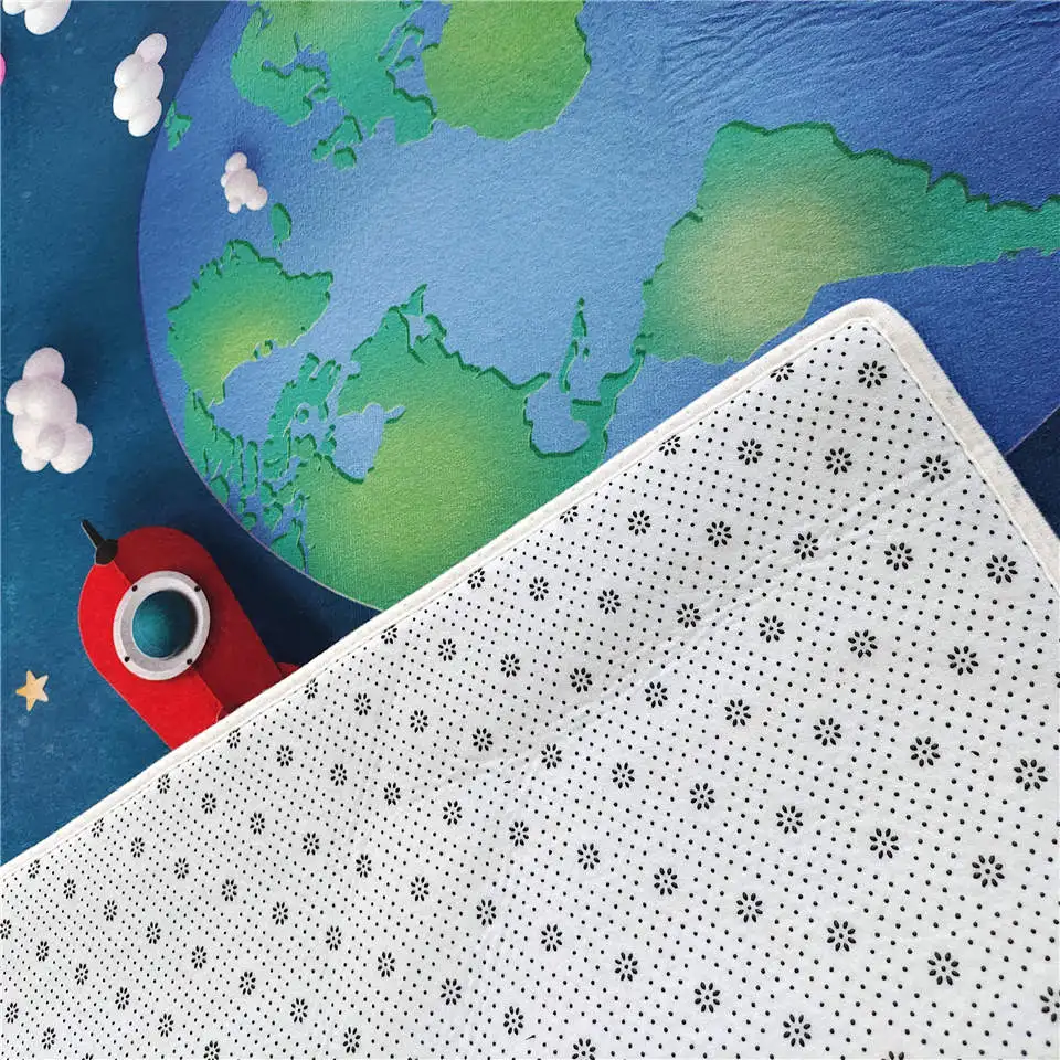Cartoon Rocket Astronaut 3D Carpet Kids Room Space Flannel Sponge Floor Mat Teen Room Rug Cute Crawling Play Mat Bedside Carpet