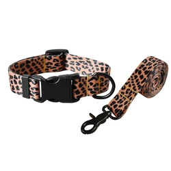 leopard Color Pet Accessories Samoyed Designer Dog Collars LeashBeagle Pet Kit Dog Collar And leash Set For Pug Collar