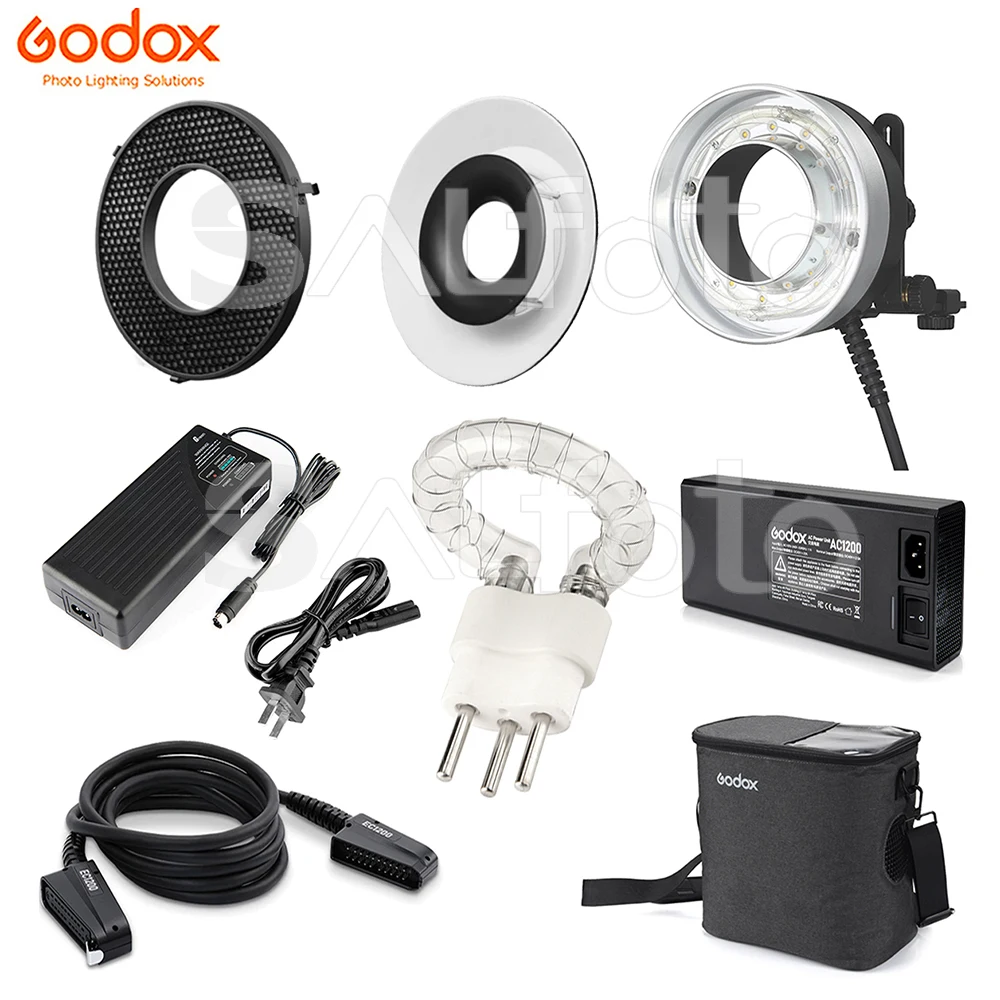 Godox AD1200Pro Flash Light Accessories Ring Head R1200 Honeycomb Grid Reflector Bulb Tube AC Adapter Charger Extension Cord