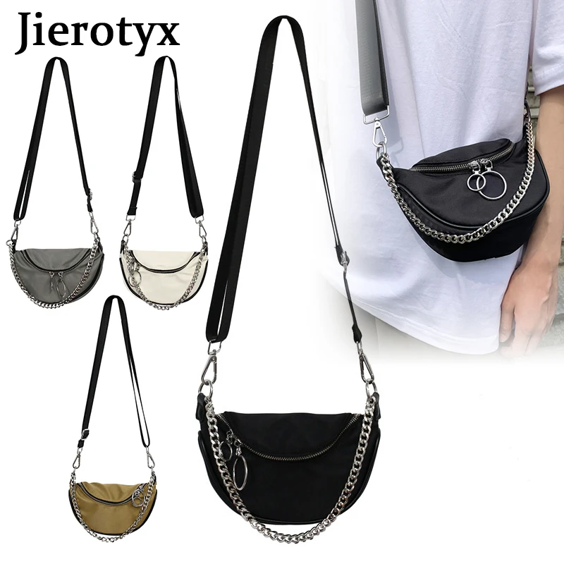 JIEROTYX 2021 Fashion Men And Women Shoulder Bags Zipper Designs With Chains Casual Unisex Handbags Gothic Style Drop Shipping