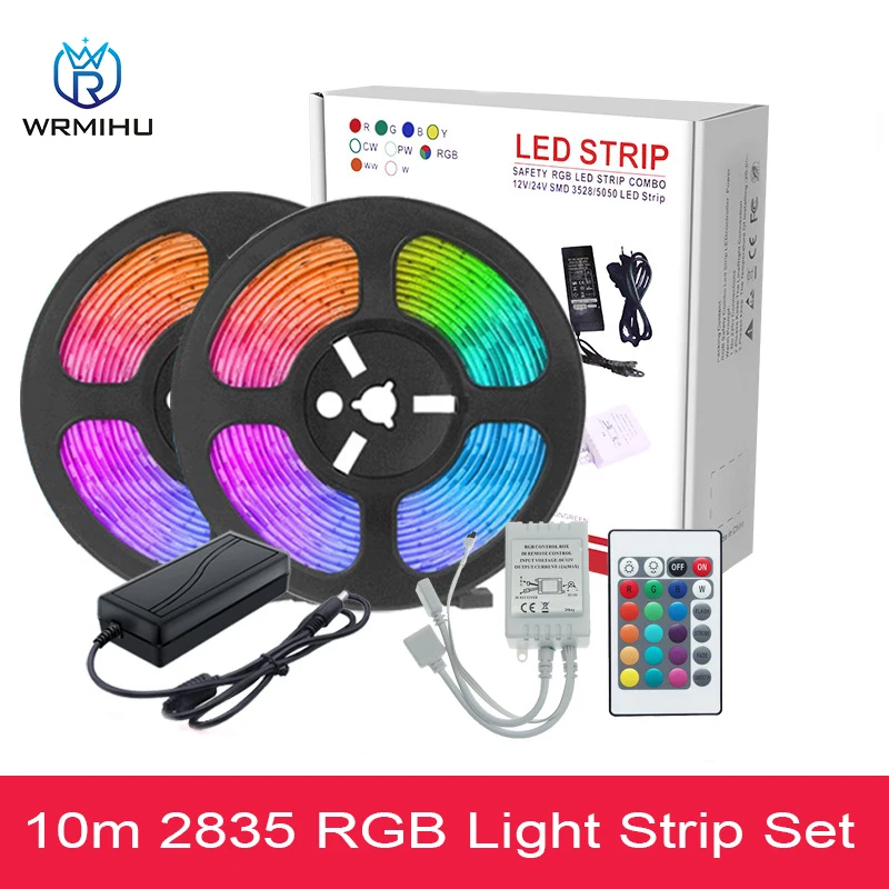 DC12V SM2835-60leds/m IP65 Waterproof 10m Color RGB Light Bar 24-key 44-key Remote IR Controller 5A Power Supply Color Box Set