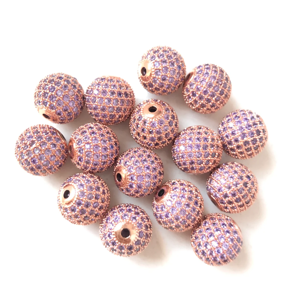 10pcs/lot Size 12mm Purple Zirconia Paved Disco Ball Spacers Beads for Women Bracelets Making Girl Handcrafts Creation Accessory