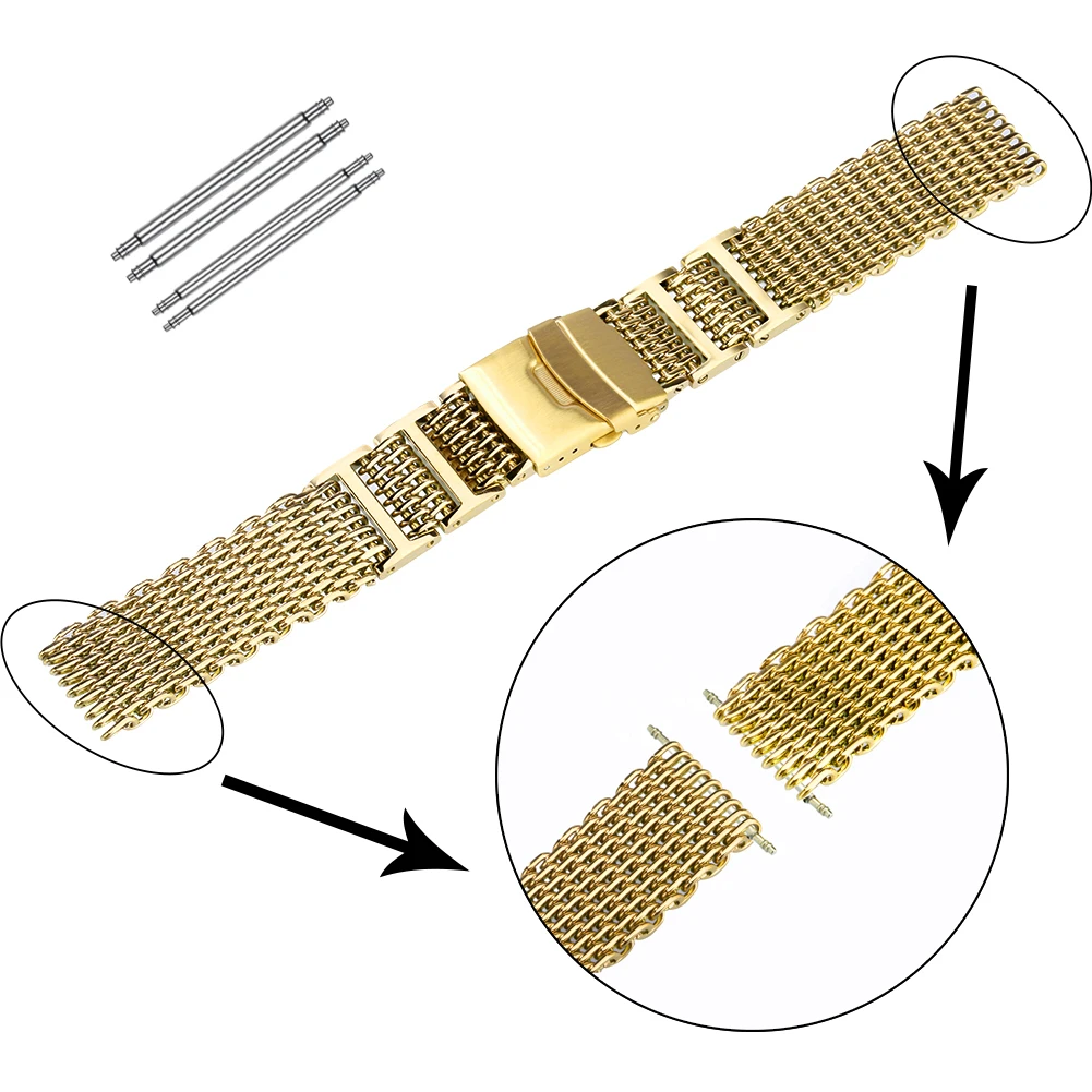 Universal Stainless Steel Watchbands 20mm 22mm 24mm Gold/Rose Gold/Blue Replacement Wrist Strap with Folding Clasp with Safety