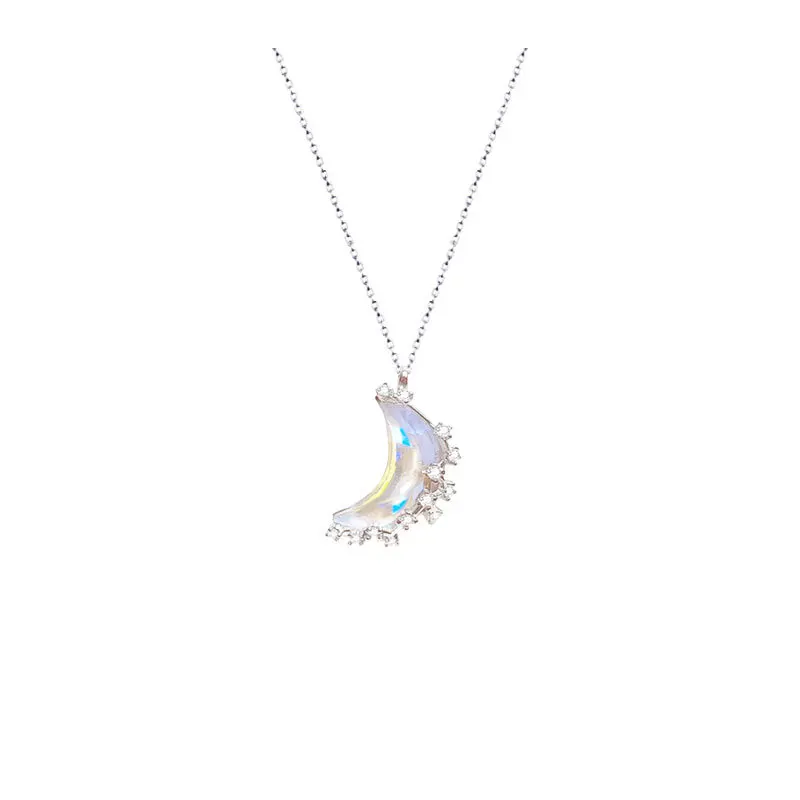 SA SILVERAGE Chain Girl Jewerly Trendy Silver Original Design Moon Series S925 Pure Silver Moon Necklace Honey Collarbone