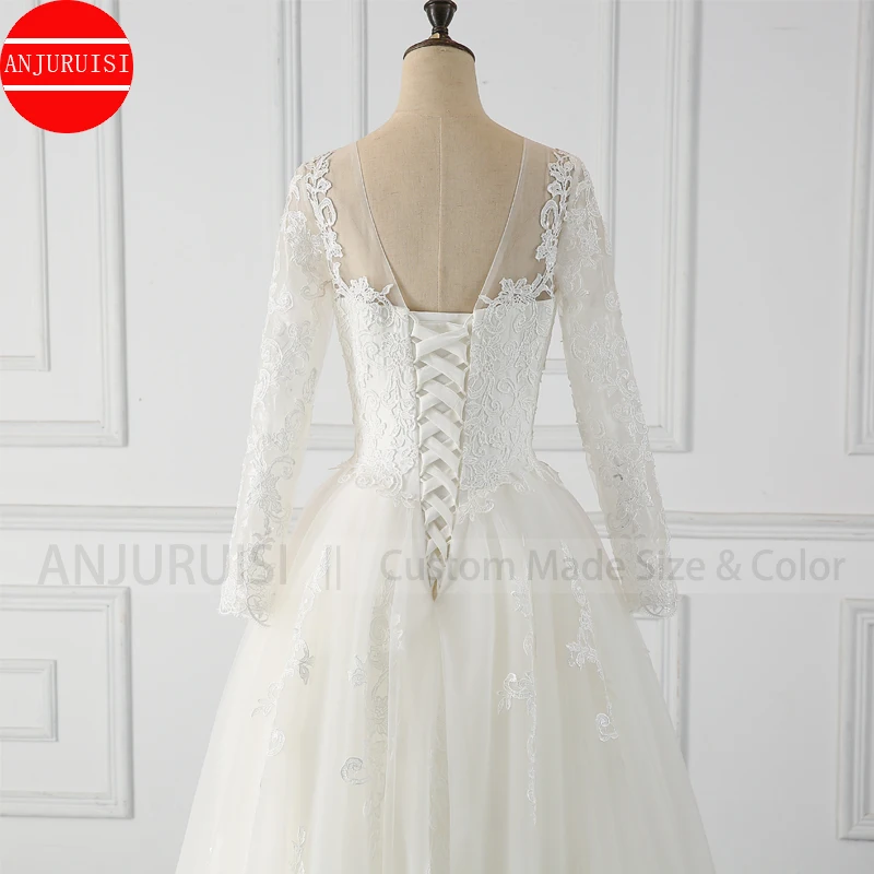 Novo design de vestido de noiva manga comprida 2020, elegante, rendas, apliques, vestido de baile, tule branco, comprimento do assoalho, gel