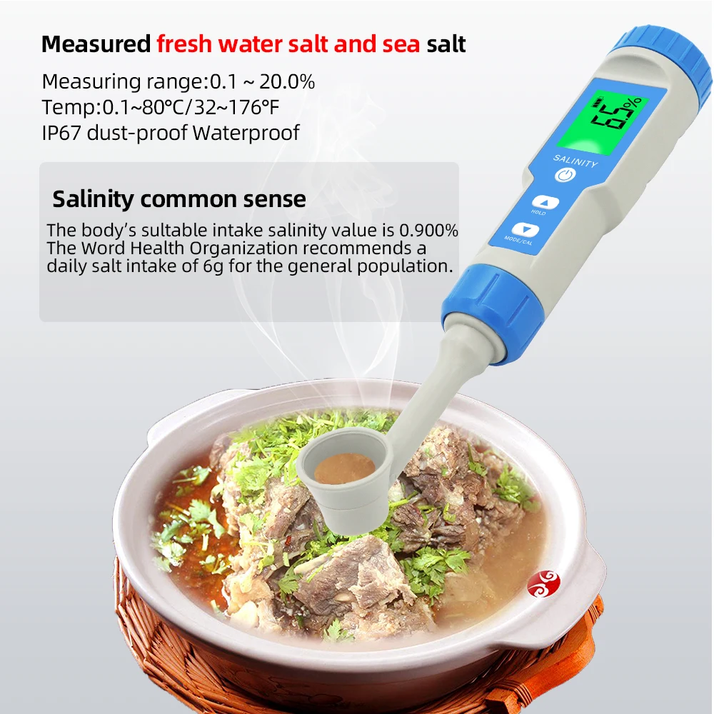 S-200 IP67 Waterproof Salinity Meter High-precision Salt Concentration Meter for Kitchen, Catering, Food Measuring Tools