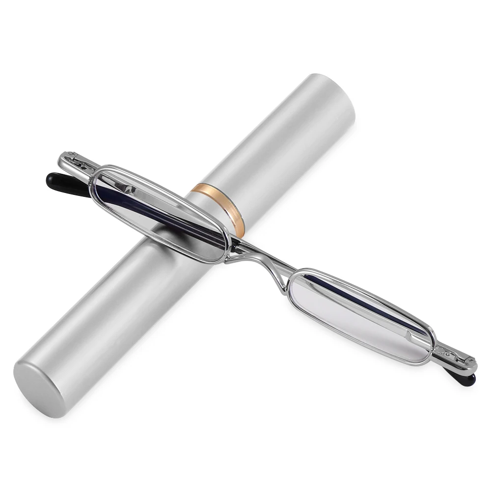 Eyeglasses with Portable Clip Case Spring Hinged Readers Slim Reading Glasses Slim Pen Reading Glasses with Pen Clip Tube Case
