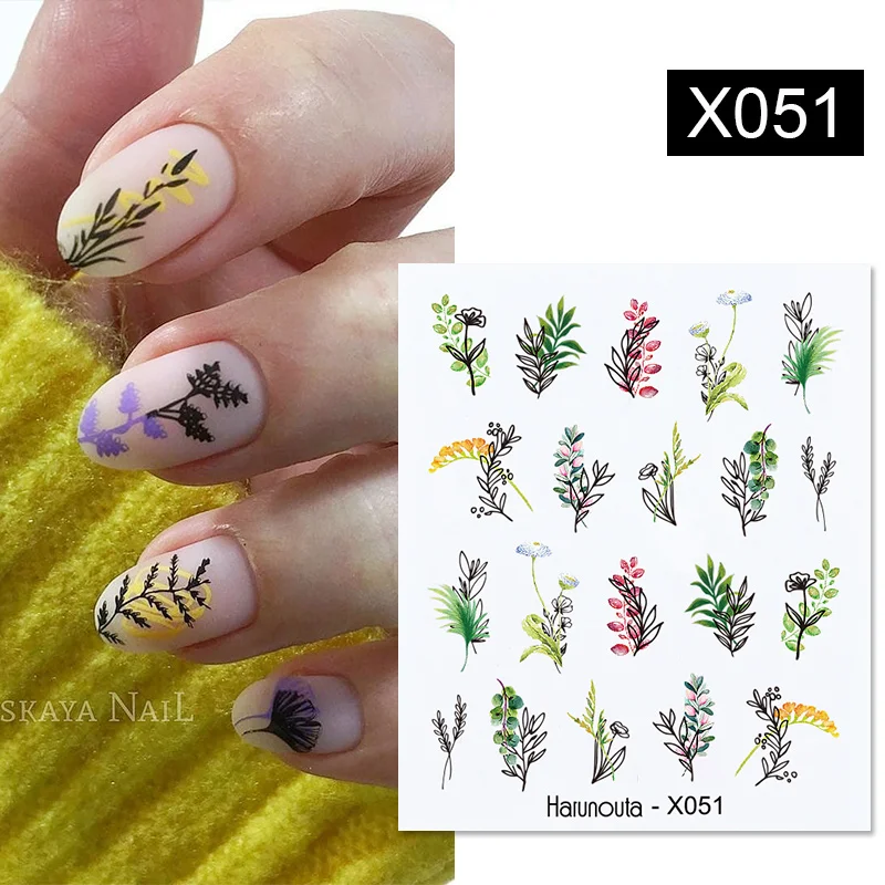 Harunouta Spring Summer Simple Flower Leaf Tree Water Decals Stickers Butterfly Slider Watermarks Decoration Nail Art Manicures