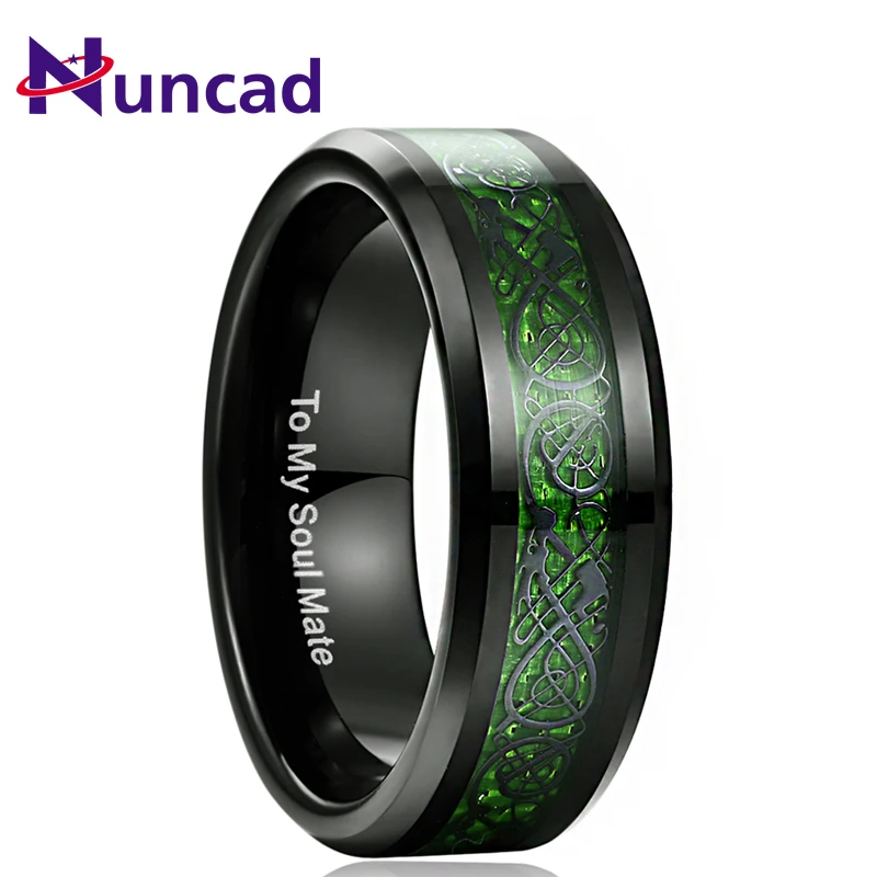 Nuncad 8mm Carbon Fiber Ring Dragon Pattern Tungsten Carbide Rings Wedding Bands Male Jewelry