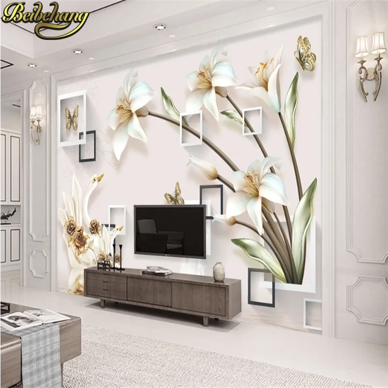 beibehang Embossed jewelry lily modern simplicity Tv background wall paper 3d wallpaper mural murals papel de parede wallpaper