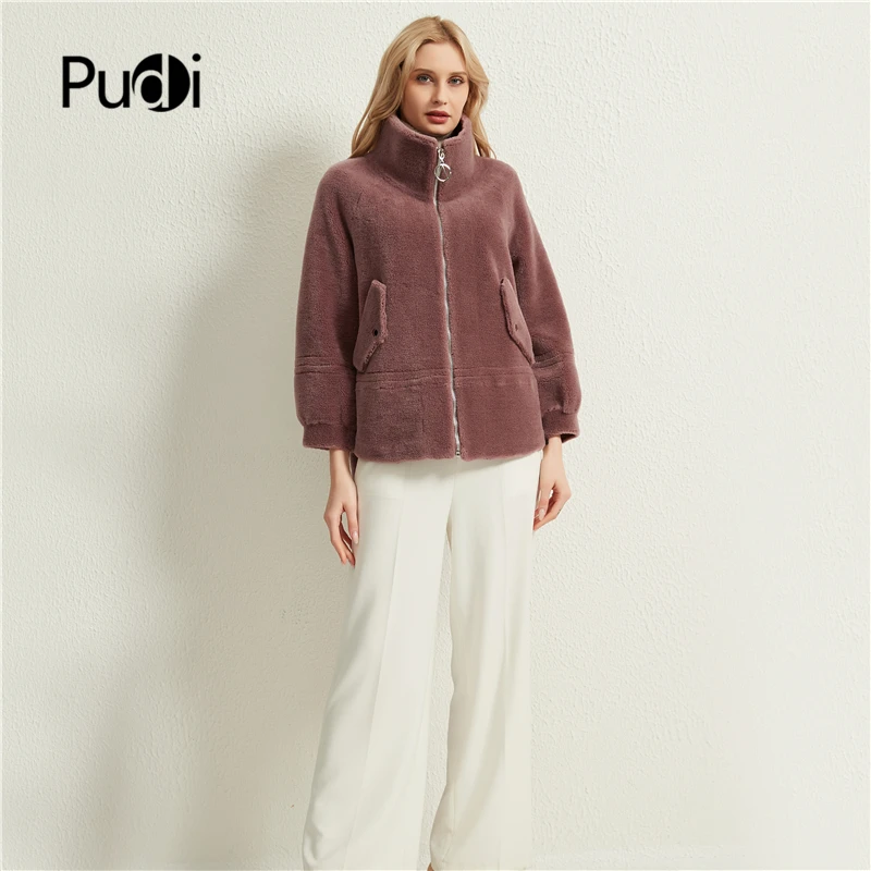 Pudi Women Real Wool Fur Coat Jacket Female Winter Sheep Fur Jackets Coats Parka Trench H985-A