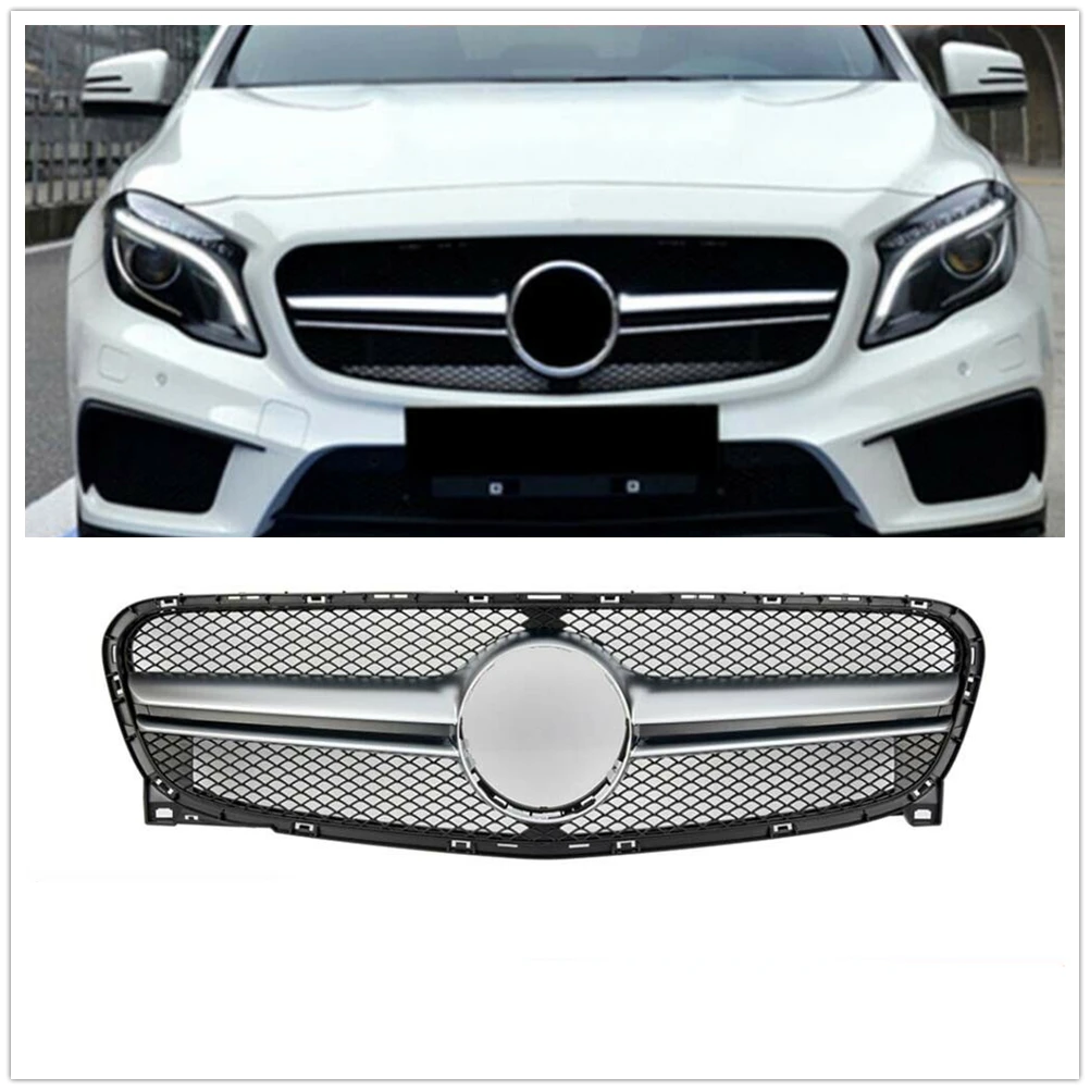 

Car Front Grille Grill For Mercedes Benz GLA X156 GLA45 AMG 2014-2016 Silver/Black GLA250 GLA200 Upper Bumper Hood Mesh Body