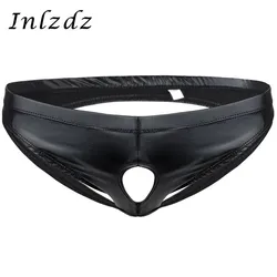 Mens Lingerie Hot Penis Hole Underwear Shiny Leather Shorts Bikini Briefs With Holes Open Butt Sexy Panties Exotic Gay Underwear