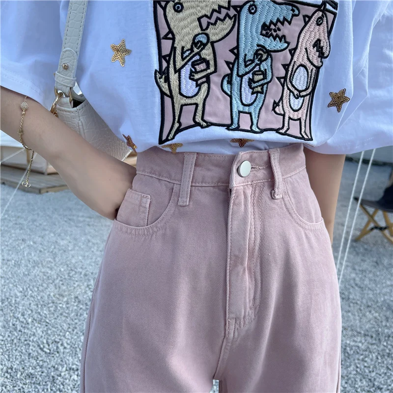 Wischen Jeans Frauen Breite bein Koreanischen Stil Chic Mujer Hohe Taille Süße Preppy Harajuku Streetwear Modische Y2k Feste Hosen