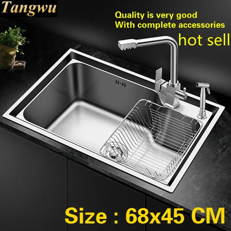 

Free shipping Hot sell luxury high quality kitchen single trough sink wash the dishes 304 food-grade stainless steel 680x450 MM