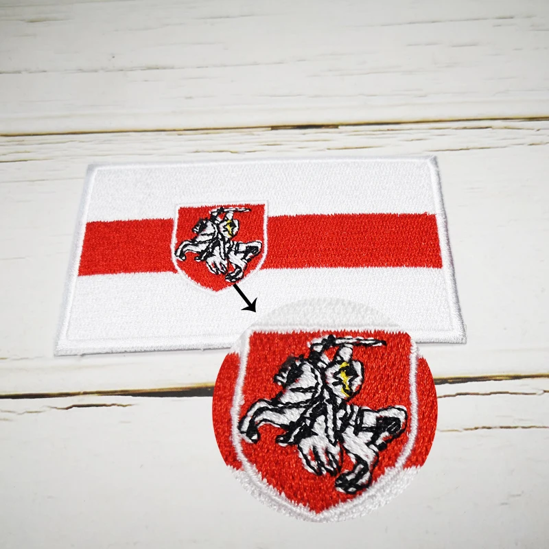 Belarus White Knight Pagonya Flag Full 100% Patch  Embroidery For Vest Hat Jeans Iron On  Badge Tag 8*5 cm Accessories DIY