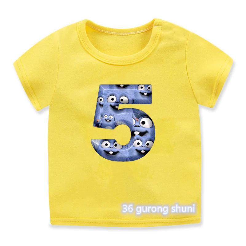 Funny Grizzly Bear Lemming Cartoon 2-9 Number Print Kids T Shirt Children Happy Birthday Present Clothes Boys/Girls T-Shirt