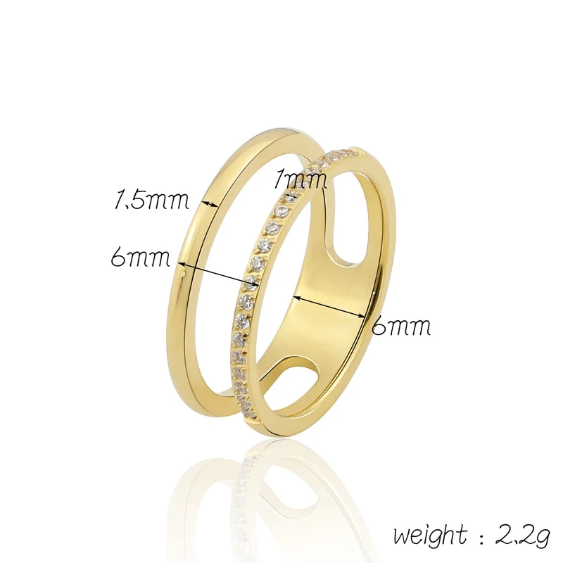 Beautiful Hollow Double Layer Inlaid 21 Zircon Ring For Women Love Gift Stainless Steel Gold Color Jewelry
