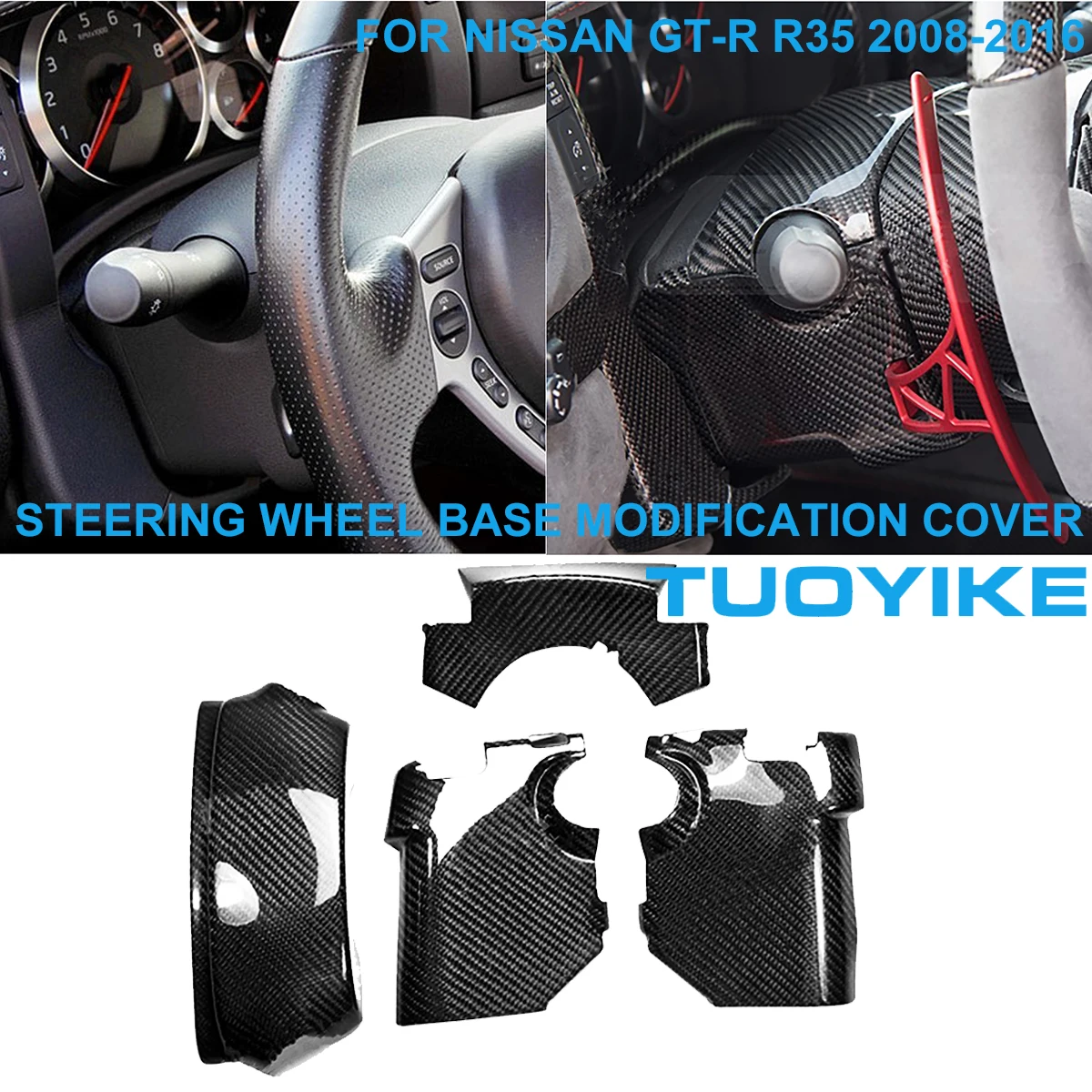 

LHD RHD Real Carbon Fiber Steering Wheel Base Trim Modification Decoration Panel Sticker For Nissan GTR GT-R R35 2008-2016 4PCS