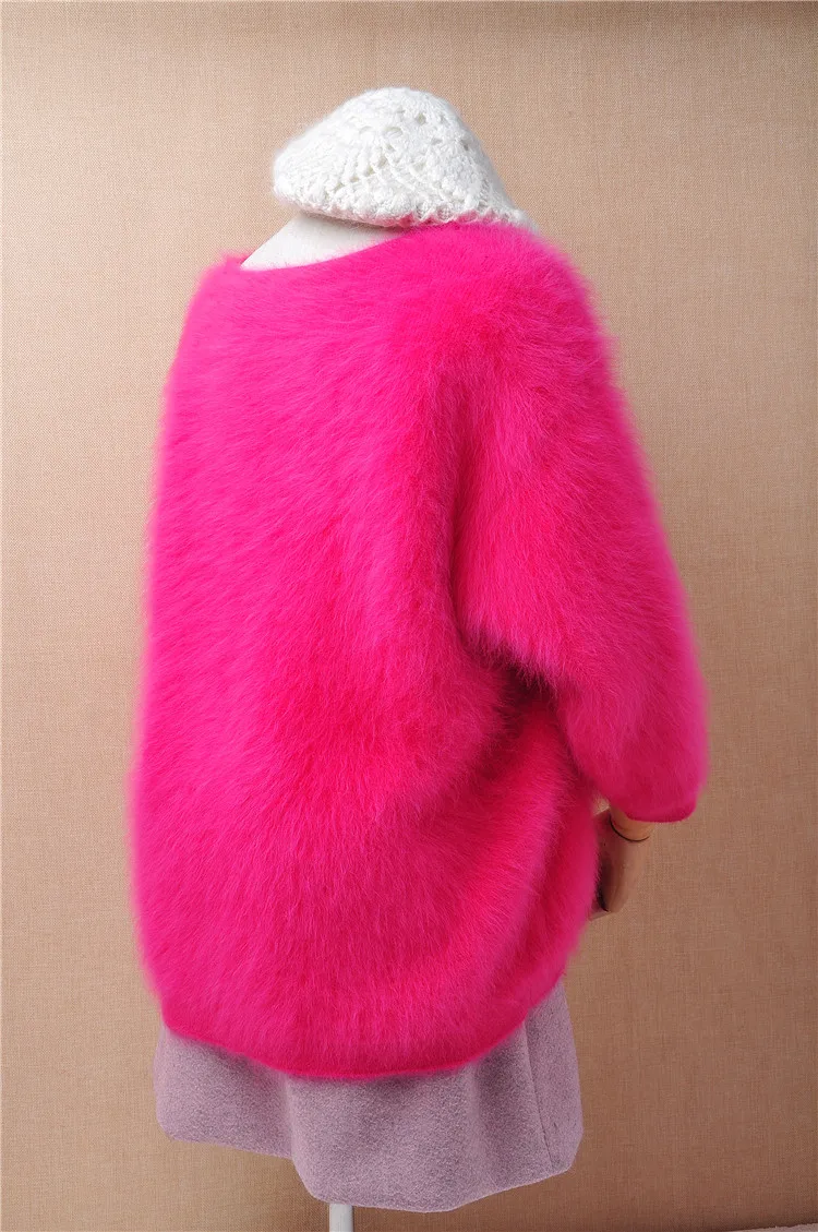 Ciężki gruby kobiet kobiety zimowe ciepłe owłosione fuzzy norek z kaszmiru frezowanie luźny sweter angora rabbit fur jumper sweter pull topy