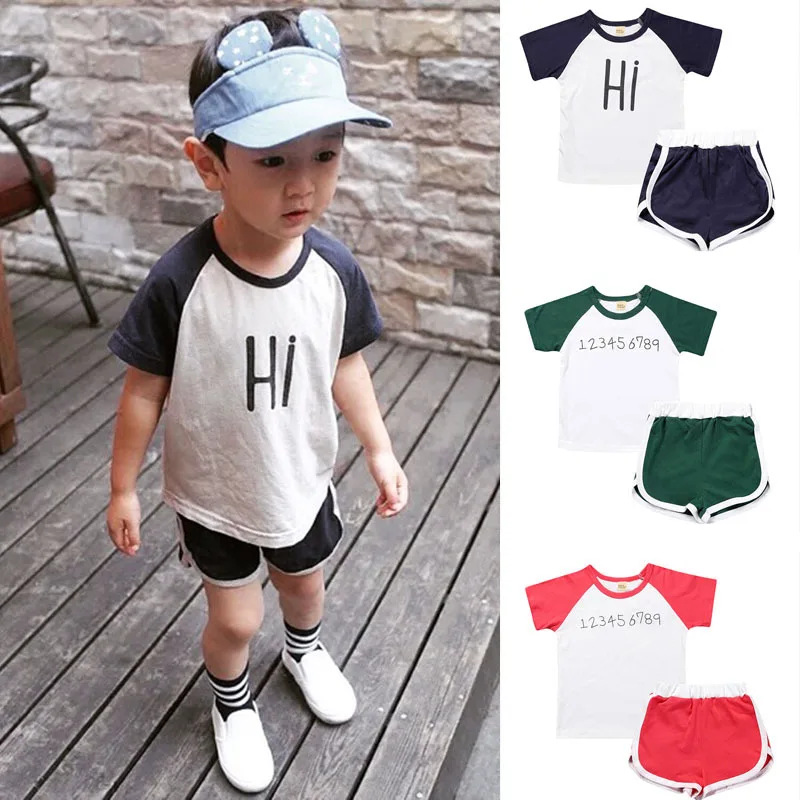 Toddler Boys Sets Summer Cotton Outwear Tshirts Top Kids Shorts Pants Outfits Baby Girl Clothes Tracksuits