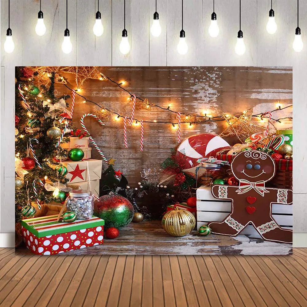การถ่ายภาพพื้นหลังทารกแรกเกิดคริสต์มาสของขวัญPhoto Boothพื้นหลังสตูดิโอRusticไม้Bells Glitter Lightภาพ