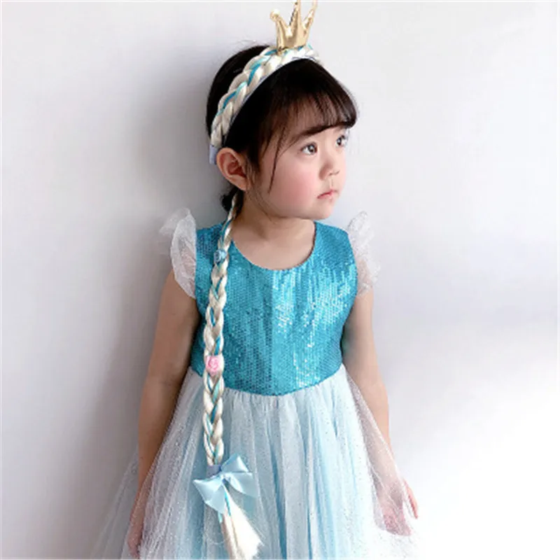 Ice and snow wig braids children\'s crown princess headbands Queen Aisha headdress Aisha girls headband hair accessories