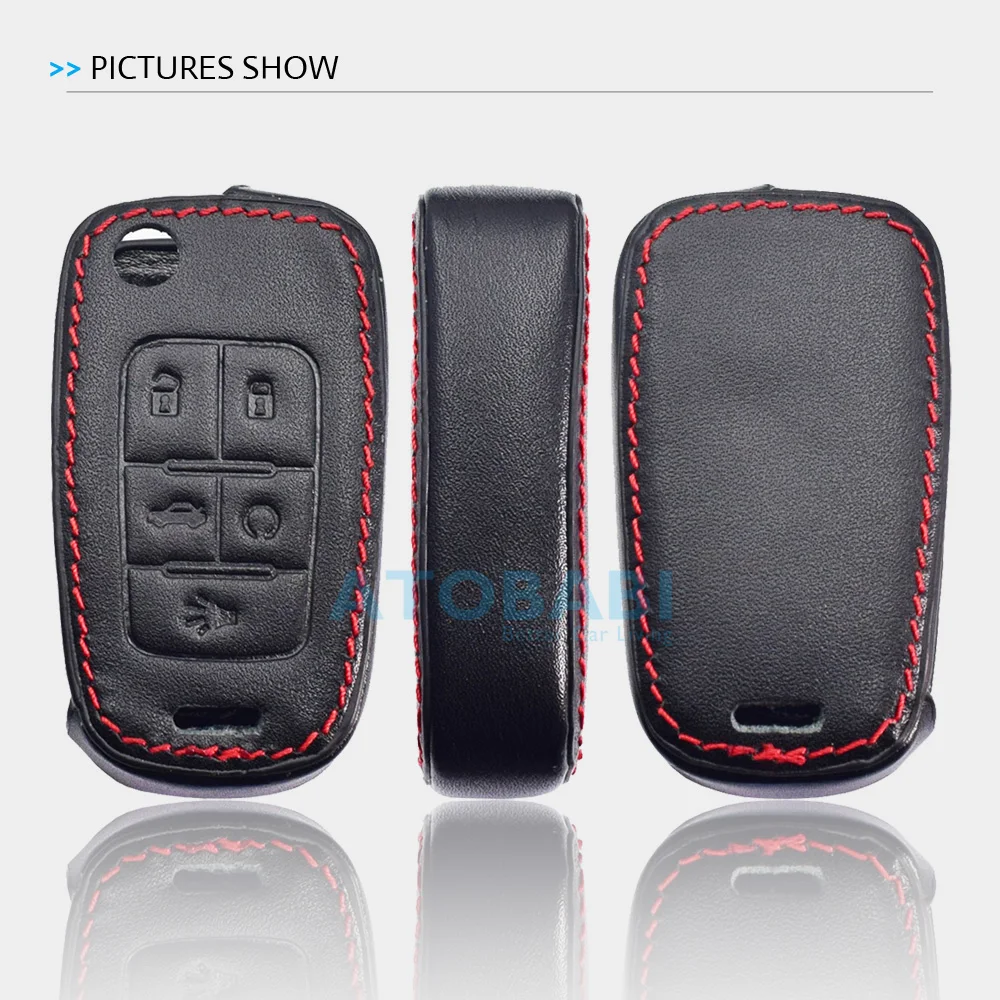 Leather Car Key Case For Chevrolet Camaro Cruze Malibu Impala Equinox Sonic Spark 2 3 4 5 Buttons Folding Remote Protector Cover