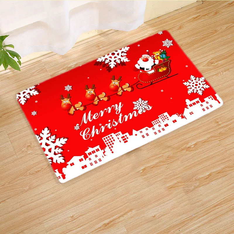 Christmas Bath Mat Kitchen Mat Living Room Balcony Bathroom Printed Carpet Doormat Hallway Bath Mat Toilet Christmas Decorate