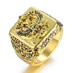 FDLK  Fashion Men's Signet Ring Russian Empire Double Eagle Rings For Male Punk Gold Color Arms Of The Russian Big Ring