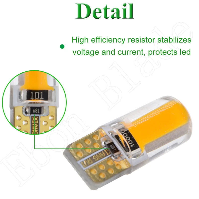 4X Amber Orange T10 W5W Silicone COB LED Car Wedge Marker Indicator Light WY5W 194 2825 Auto Parking Bulb Turn Side Lamp 12V DC