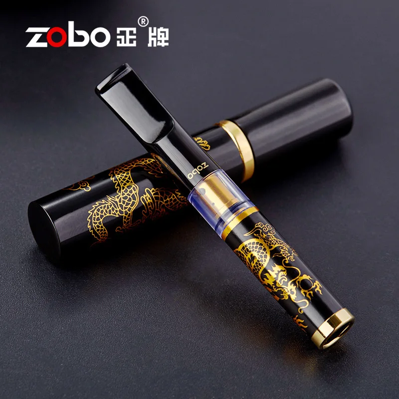 ZOBO-Metal Plastic Filter Cigarette Holder for 5.5mm, 7.6mm Mouthpiece Lip Microporous Filter, Smoking Set, Black Dragon Pattern