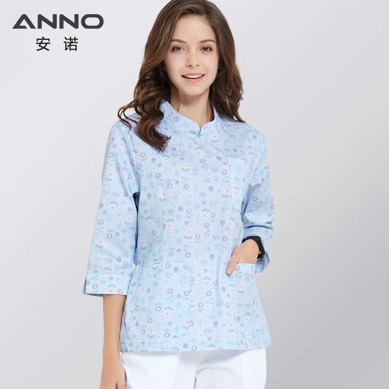 ANNO Hospital Staff Scrubs Three Quarters Sleeves Nursing Uniform for Female Dental Clinic Paramedic Suit Beautician Uniforms