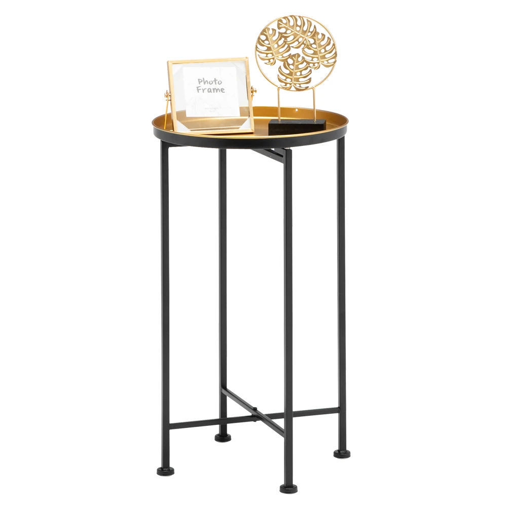 

Artisasset Iron Round Side End Table Black & Golden Coffee Table Side Table End Table US Warehouse