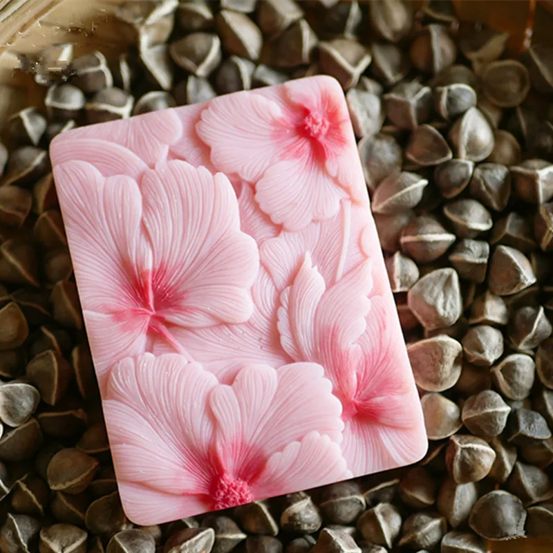 3Cavity Newest Beautiful Flower DIY Soap Mold Handmade Flower Rectangle Soap Making Mold Silicone Floral Molds for Cake Crafts