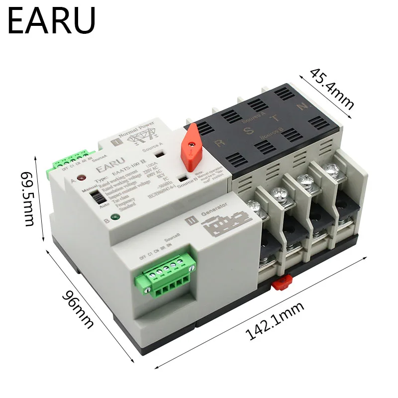 Imagem -04 - Mini Ats Interruptor de Transferência Automático Interruptores Elétricos do Seletor de Energia Dupla Interruptor de Energia Solar do pv Trilho do Ruído 4p 100a 110v 220v