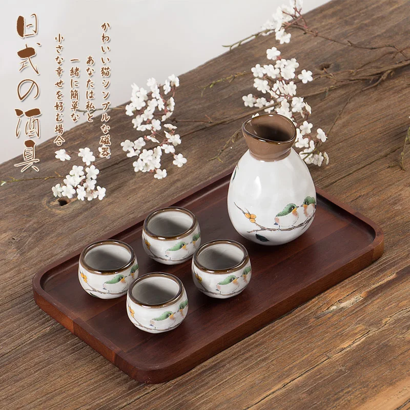 

Japanese style wine set liquor sake white yellow wine pot four ceramic cups high temperature dispenser liquor winebowl