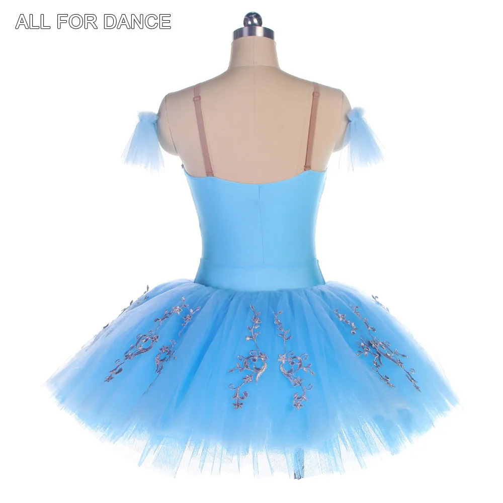 BLL442 Sky Blue Spandex Bodice Ballet Tutu for Girl & Women Pre-professional Ballet Tutu Bell-Shape Performance Ballet Tutu