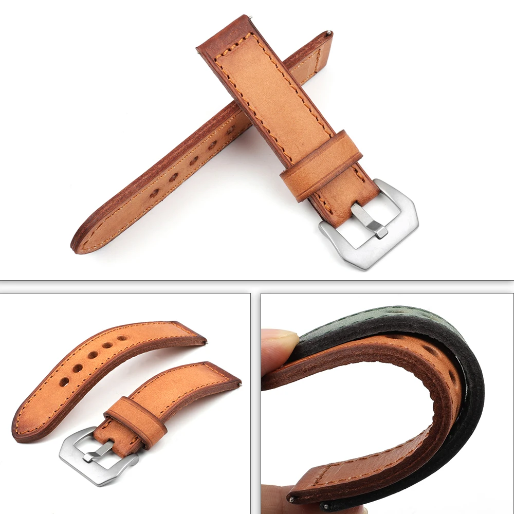 Onthelevel Vintage Genuine Leather Straps 20mm 22mm 24mm Handmade Stitching Replacement for Panerai Watch