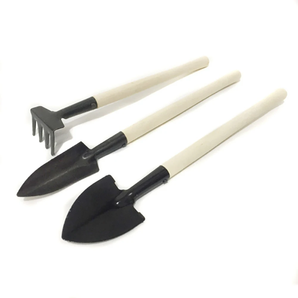 Mini Garden Tools Shovel Rake Spade Wooden Handle Metal Head Tool 3Pcs/Set