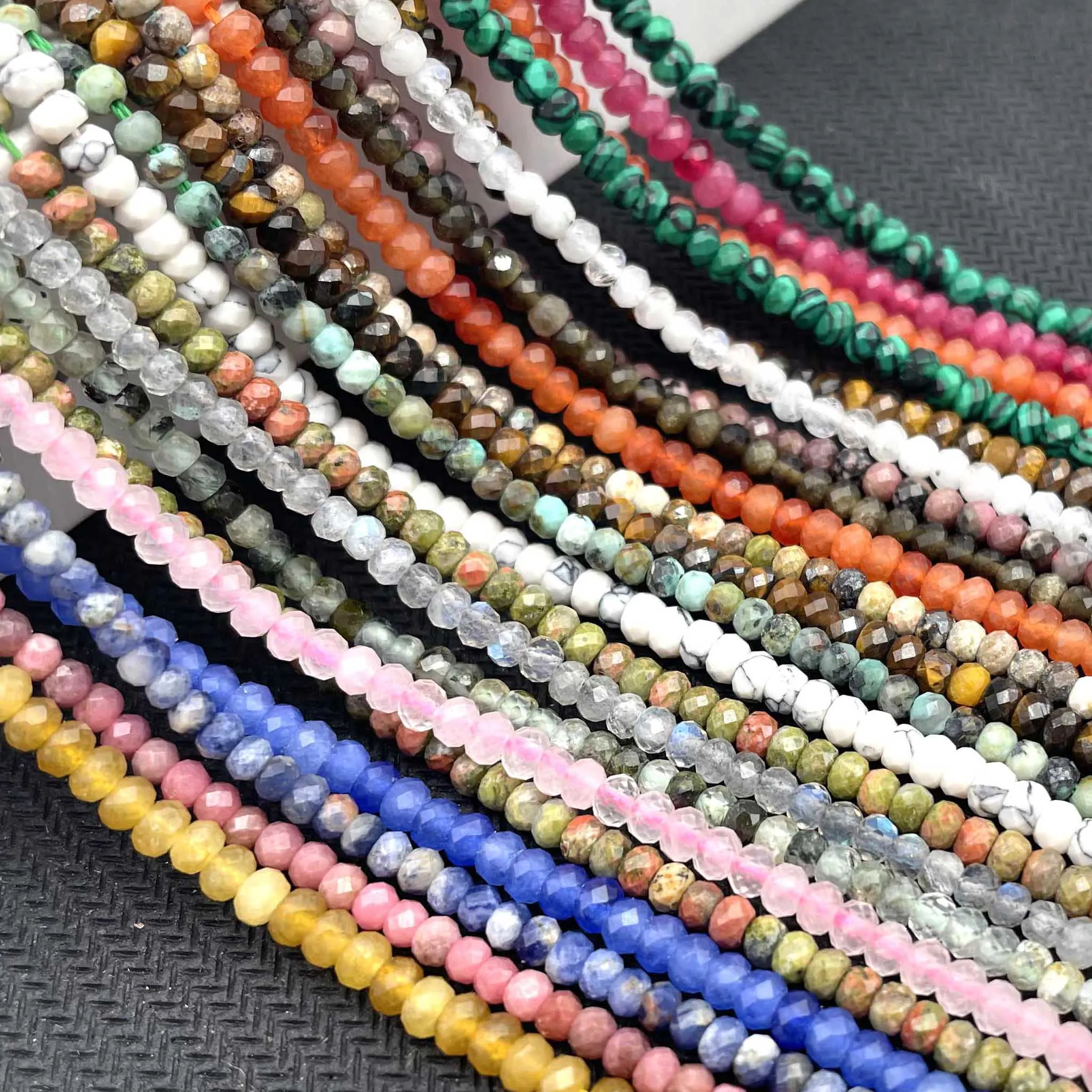 2mm Natural Faceted Labradorite Agates Jades Tourmaline Stone Spacer Rondelle Small Waist Beads For Jewelry Making DIY Necklace