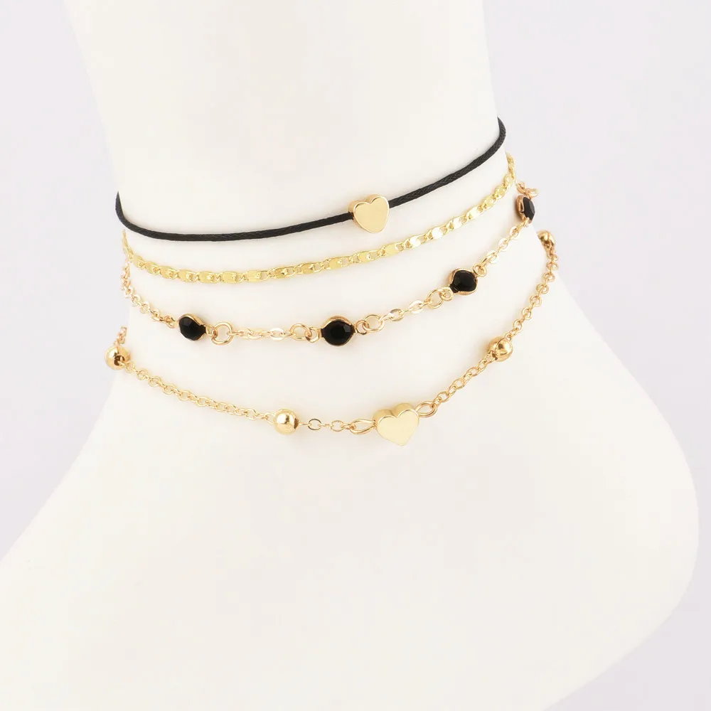 Fashion Exquisite Hand-made Popular Personality New Women\'s Heart-shaped Multi-layered Anklet Beach Holiday Set Accessories